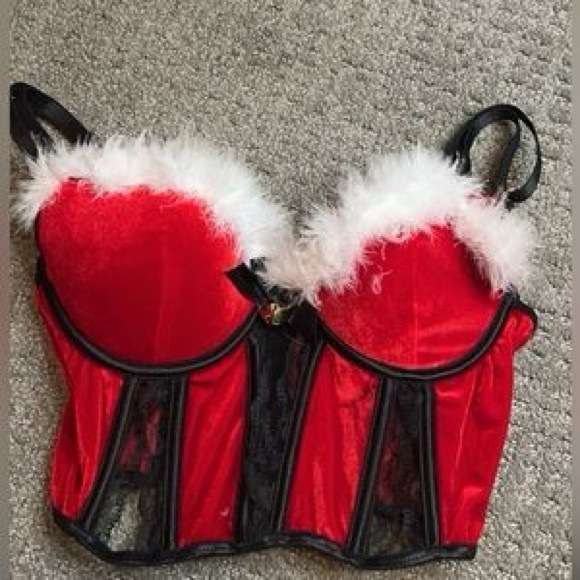 Spencer's Santa Christmas Corset Bra with Green and Red Santa Hat - Picture 2 of 2
